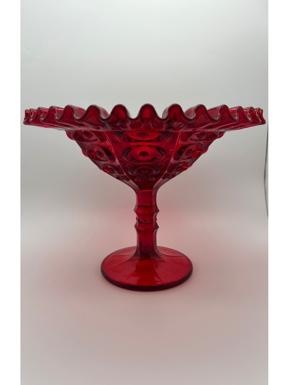 Viking Yesteryear Bullseye Ruby Red Ruffled Compote